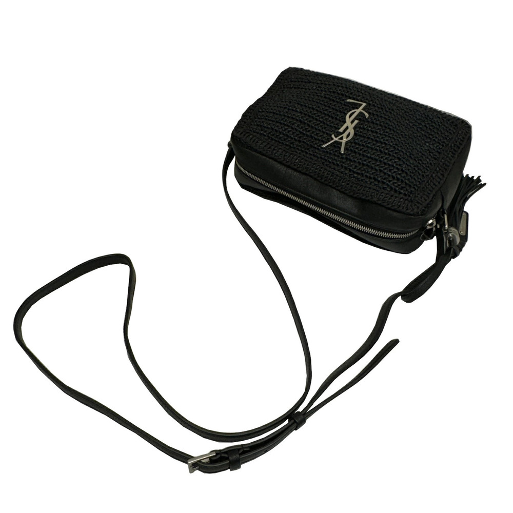 Saint Laurent Lou Camera Bag Raffia Shoulder Black Tassel YSL Fringe - Picture 10 of 11